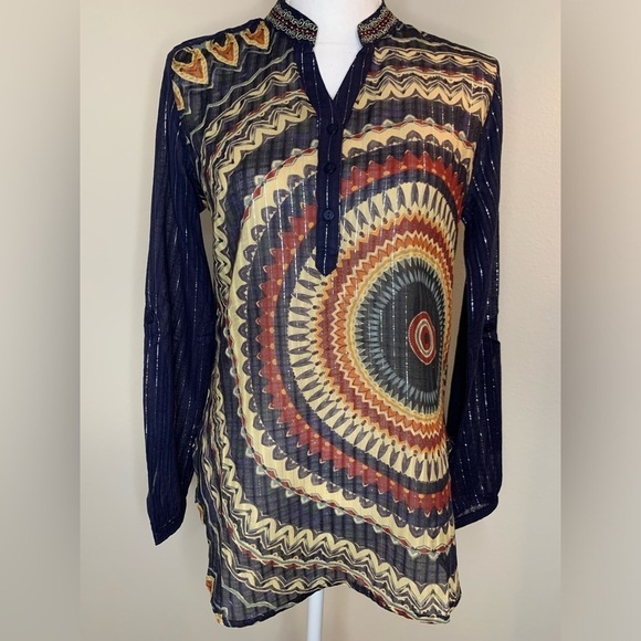 NWT Desigual Larson Top Boho Embroidered Women Euro Small Cotton Blend - Picture 2 of 11